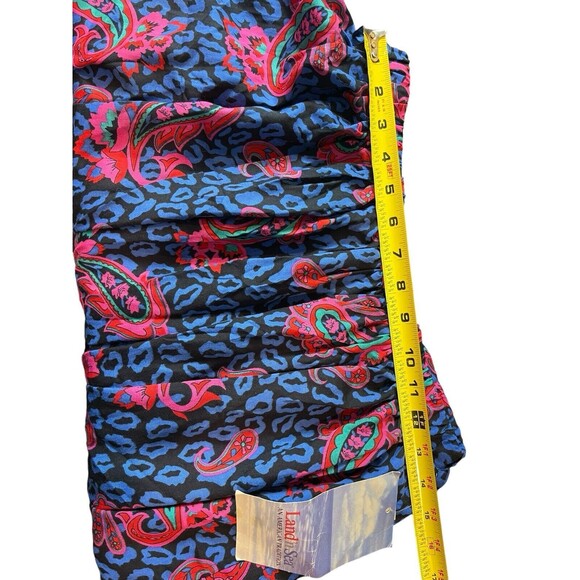 Land And Sea Vintage Ames Bold Blue Pink Floral Midi Elastic Waist Skirt M NWT - Picture 11 of 12